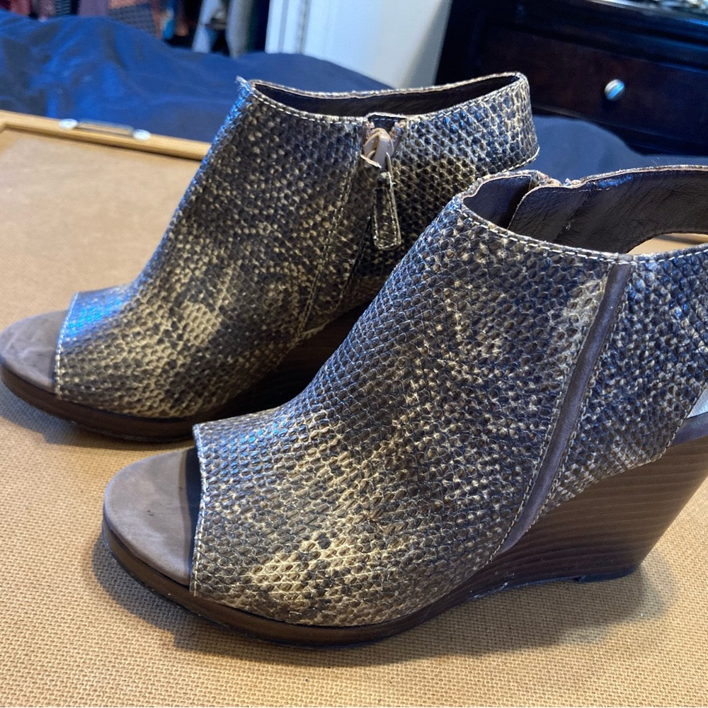 Cole Haan Snake Print Peep-Toe Wedges